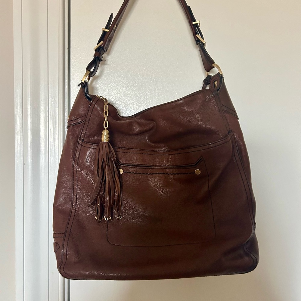 Cole Haan - Brown Leather Hobo Shoulder Bag with Tassel